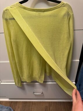 Cabi Lime Yellow Split Back Mesh Sweater | Lightweight Knit | Size M